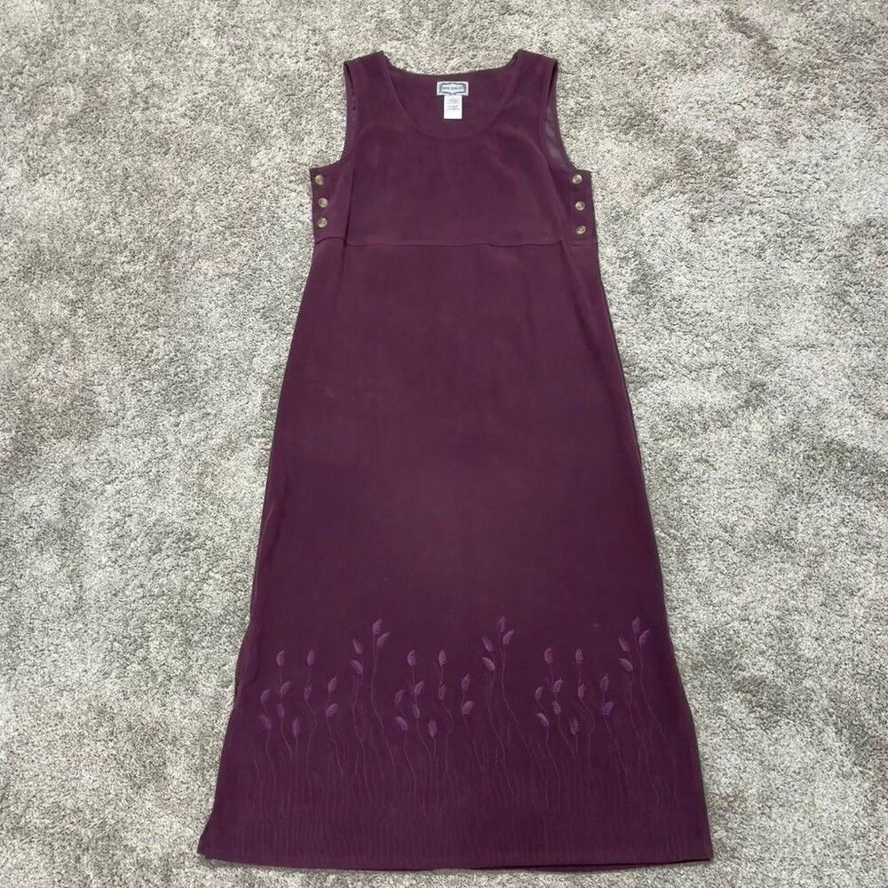 Jane Ashley 90s Midi Dress Jumper Medium Burgundy Embroidered Floral Cottagecore